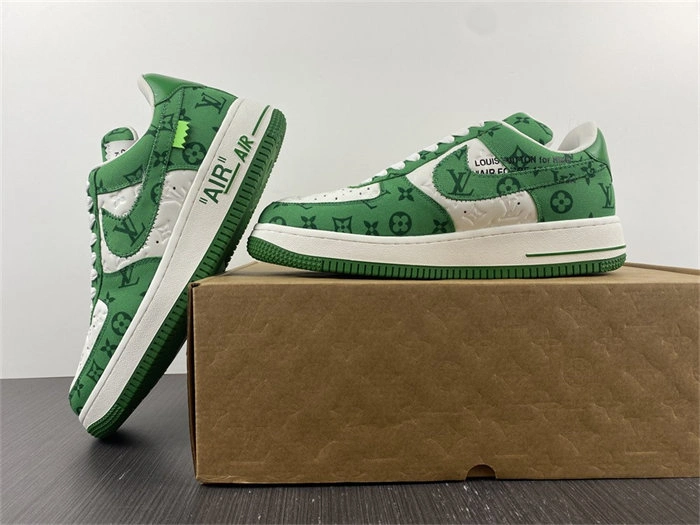 LV Nike Air Force 1 Low By Virgil Abloh White Green Stretchable 5143